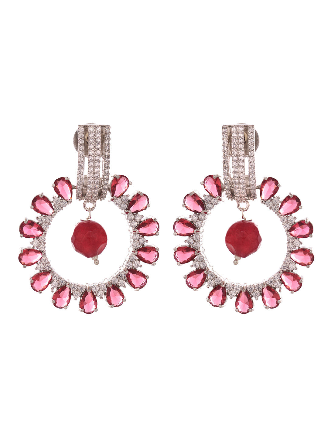 Silver Plated Red AD studded Statement Hoop Earring, zaveri pearls, sale price rs, sale price, sale gold plated, sale gold, sale, rubans, ring, regular price, priyassi jewellery, kushal's - S